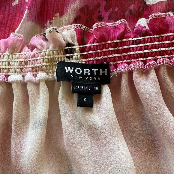 Worth Silk Crinkle Chiffon Pink and White Off The Shoulder Blouse, Small - Picture 11 of 13